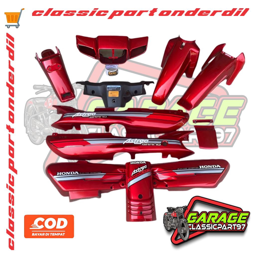 PAKET HEMAT BODI FULLSET ASTREA GRAND SABIT WARNA MERAH MAROON STIKER TANAM
