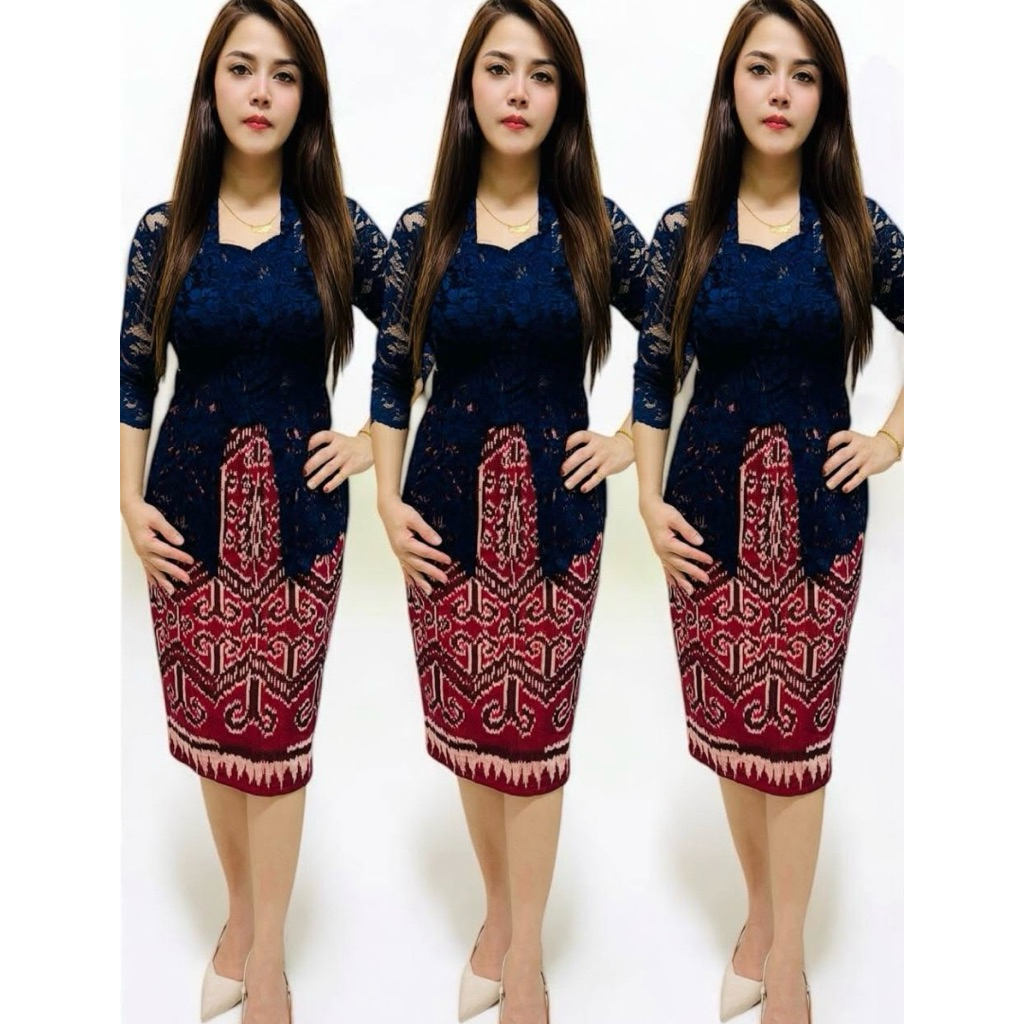 Baju setelan wanita tenun pua kumbu kalimantan mix brokat terbaru - baju wanita etnik kain jepara