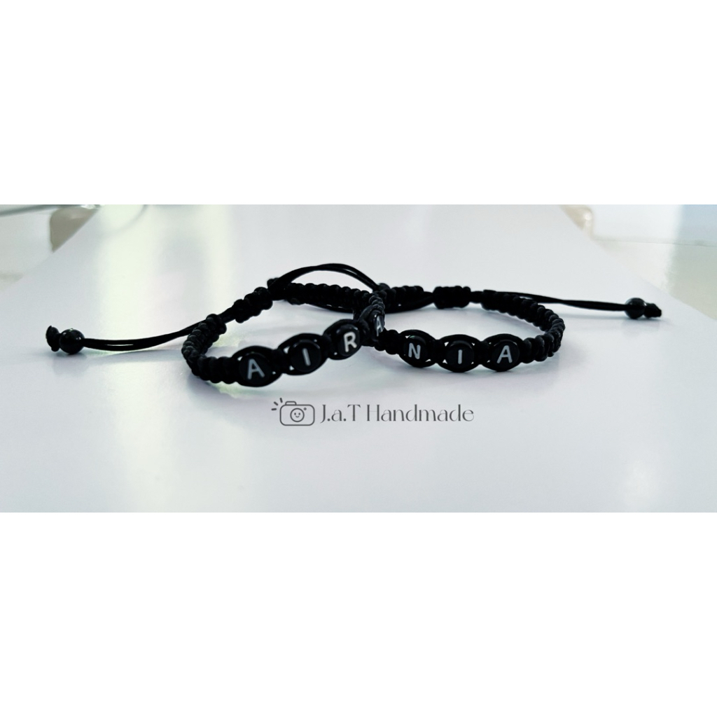 J.a.T Gelang Tali Simpul Hitam Custom Nama / Gelang Couple