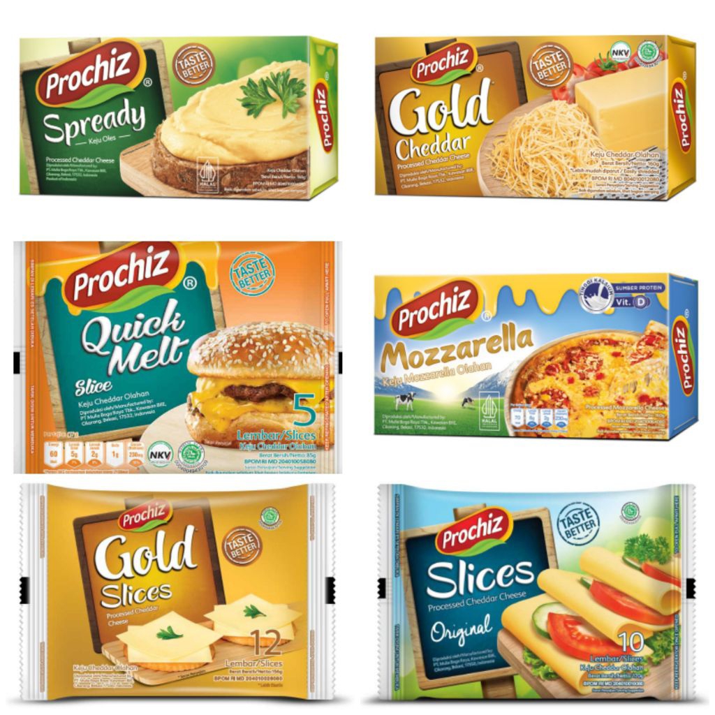 Prochiz Gold Slices Keju Cheddar Lembaran 12 s / Prochiz Quick Melt Keju Cheddar Olahan Iris 5 s / P