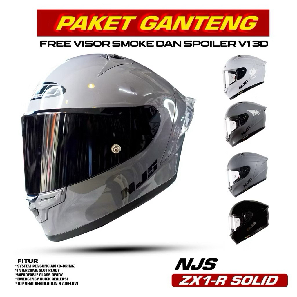 HELM NJS ZX1R SOLID BLACK GLOSSY| HELM NJS ZX-1R TERBARU ORIGINAL SNI TERMURAH|HELM NJS ZX-1R SOLID 