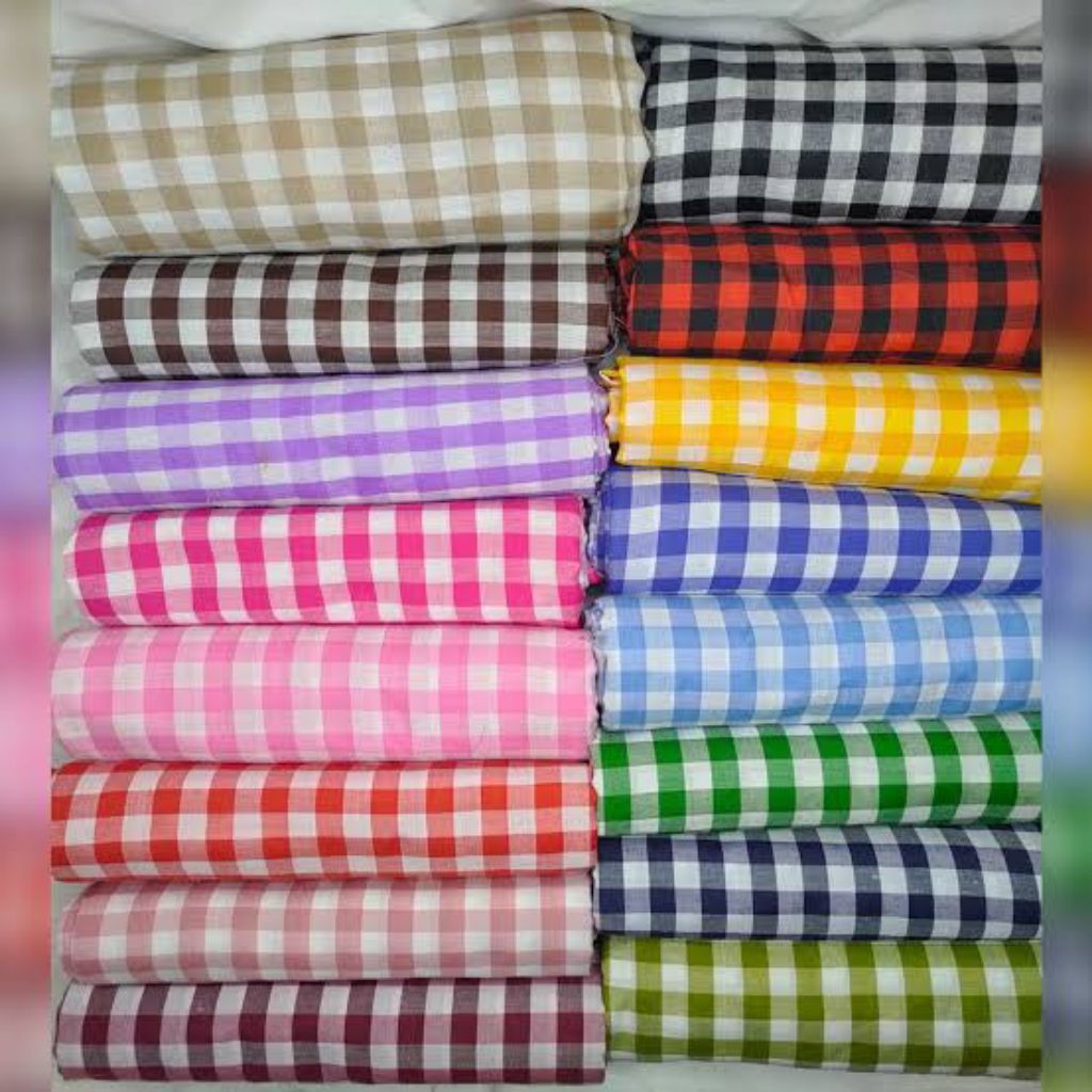 Grosir Kain eceran/meteran KAIN KATUN SEMI LINEN KOTAK KOTAK / PLAID / TARTAN / GINGHAM / YARNDYED /