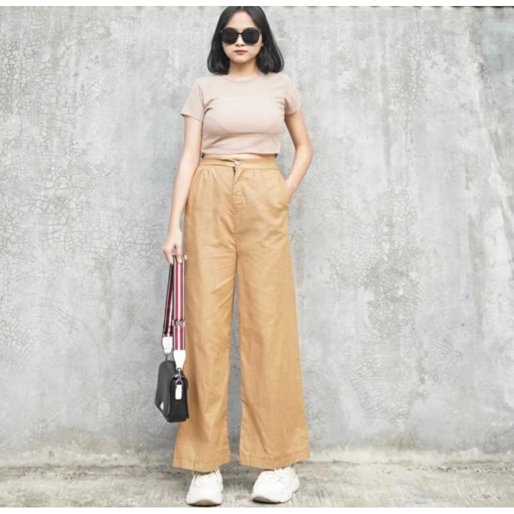 Celana Kulot Wanita Highwaist Linen Premium GABBY 100cm – Kulot Panjang Oversize Korean Look Origina