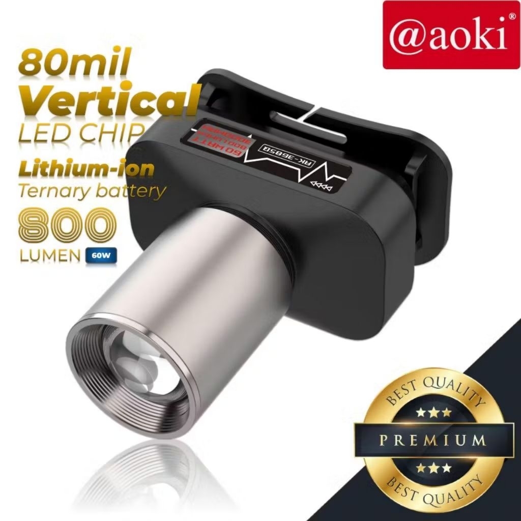 Senter Kepala Cas Aoki LED Zoom 3 Mode Cahaya
