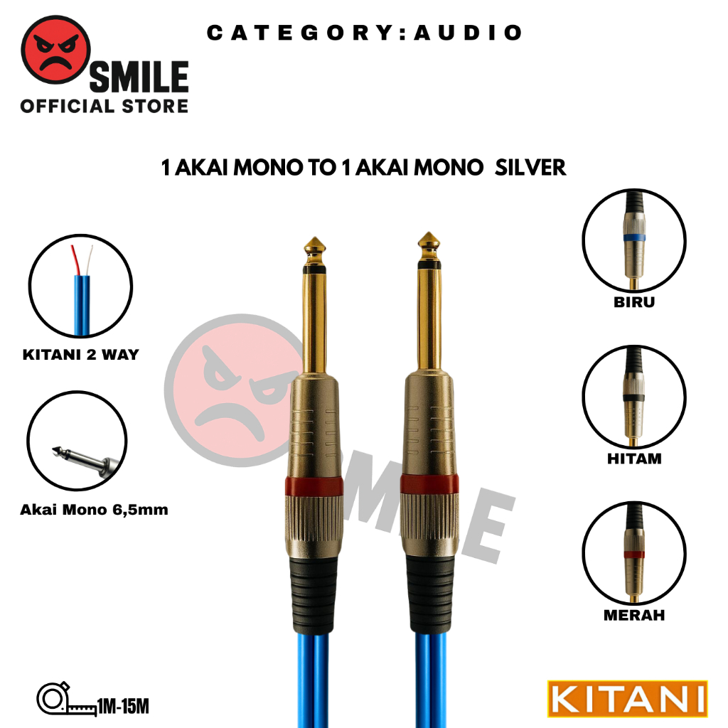 Kabel Audio input/output Jack 1 Akai mono to 1 Akai mono Panjang 2 Meter / Kabel kitani 2 way