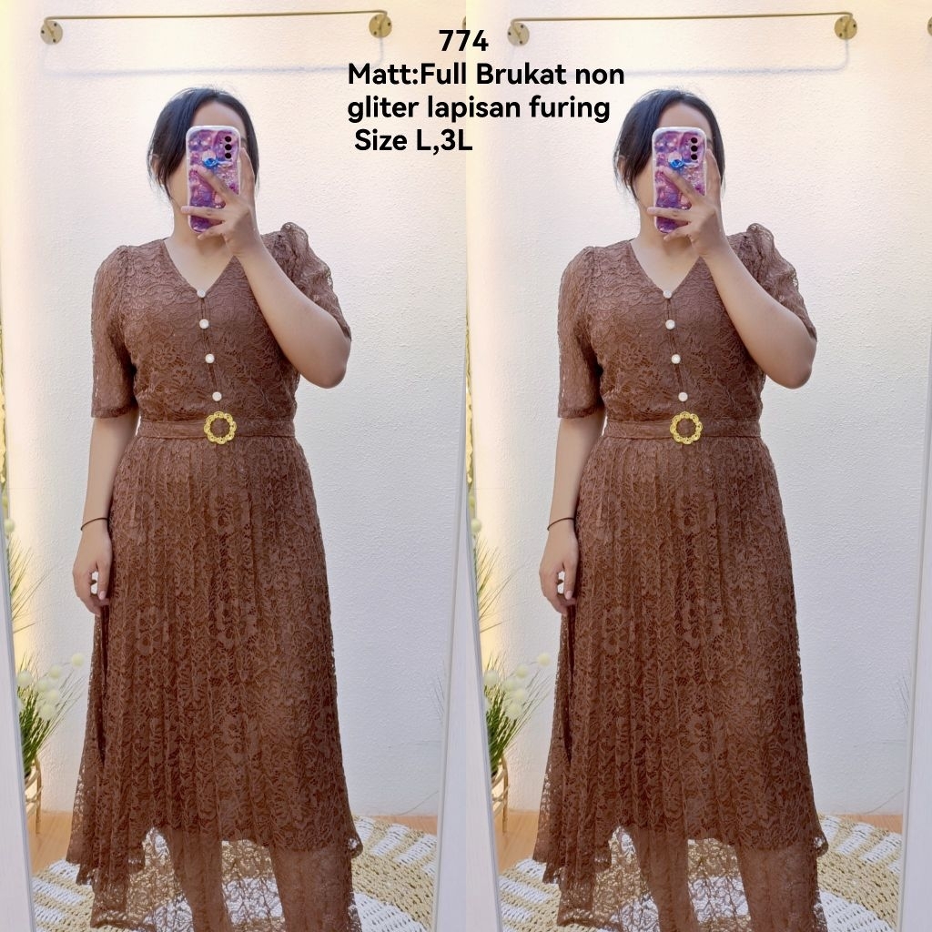 Dres brukat rok plisket 744 -dres wanita terlaris