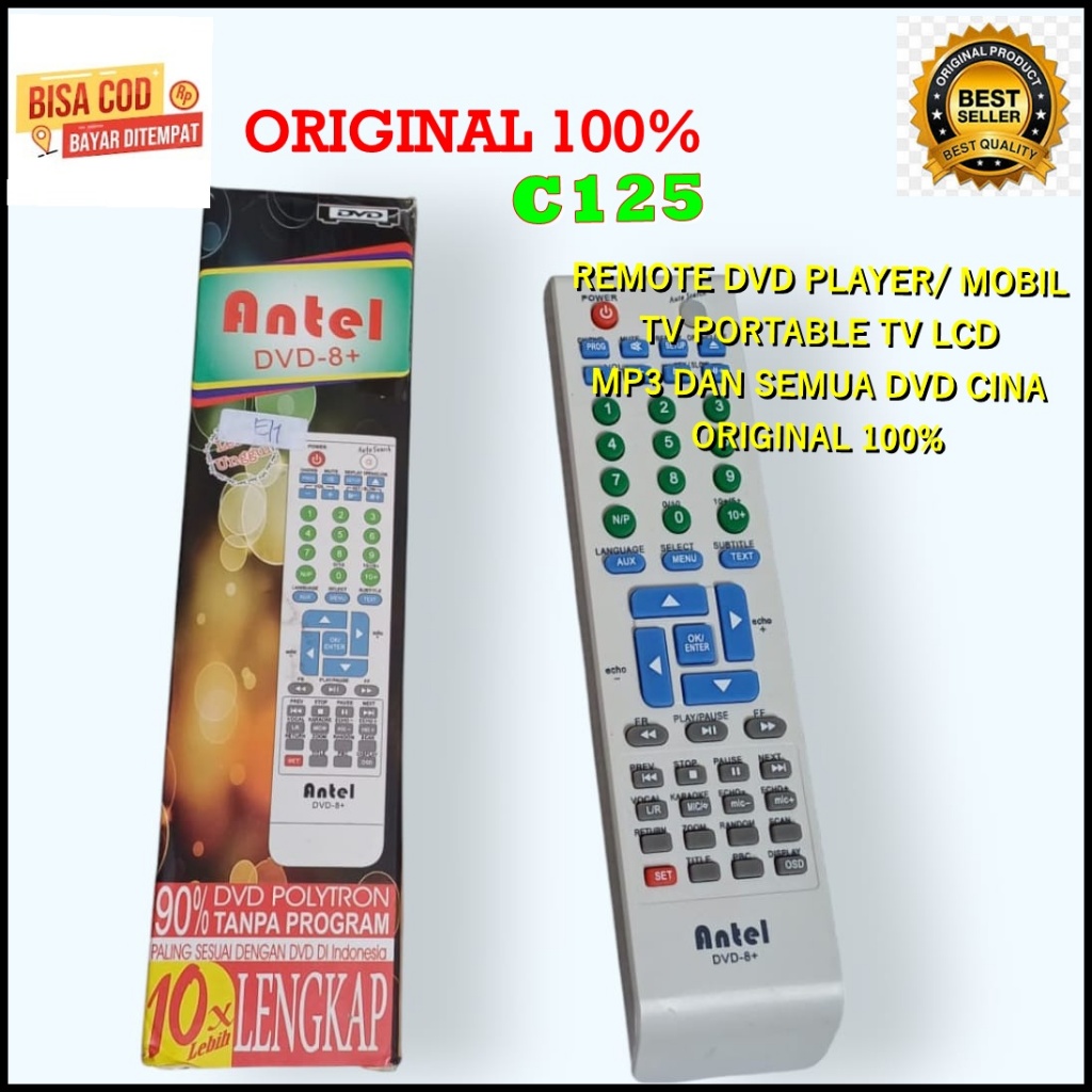 C125 ORI REMOTE DVD ANTEL BERBAGAI MEREK PLAYER DVD MOBILTV PORTABLE TV LCD MP3 CINA  REMOT MULTI UN