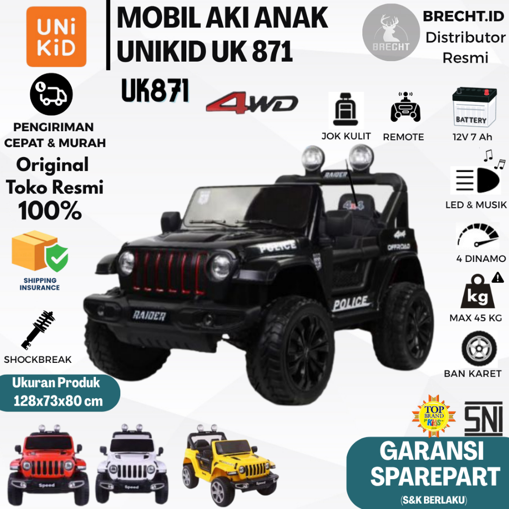Mainan Anak Mobil Aki Jeep Rubicon Unikid UK 871 Ban Karet Jok Kulit