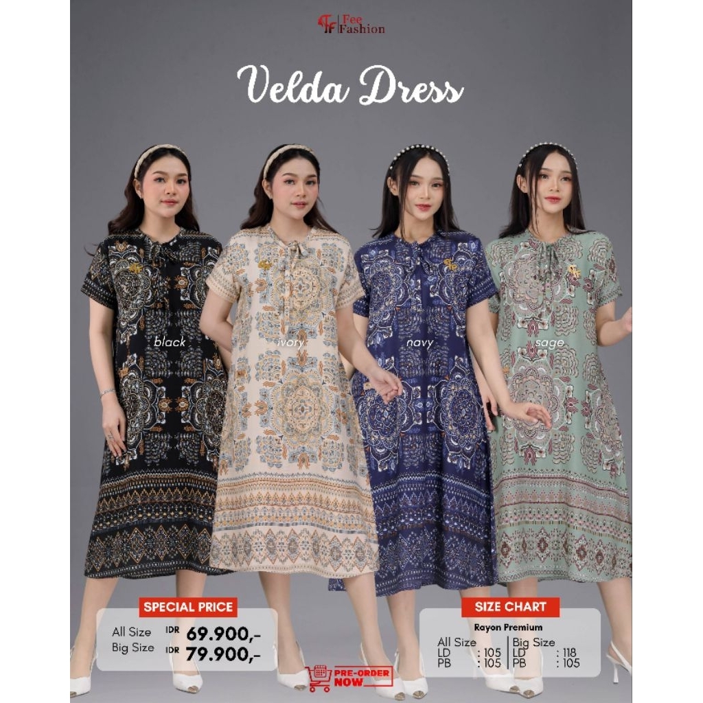BISA COD ✅ VELDA DRESSCODE FEE FASHION, DRESS RAYON MOTIF, GAMIS RAYON MOTIF, DRESS FEE FASHION