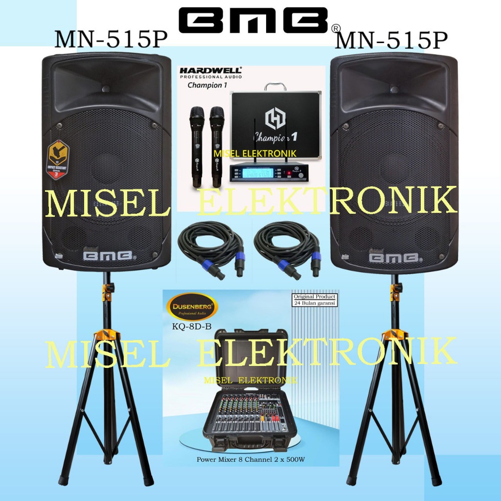 Paket Sound System Speaker Pasif 15 Inch BMB MN-515P / MN515P Power Mixer 8 Channel