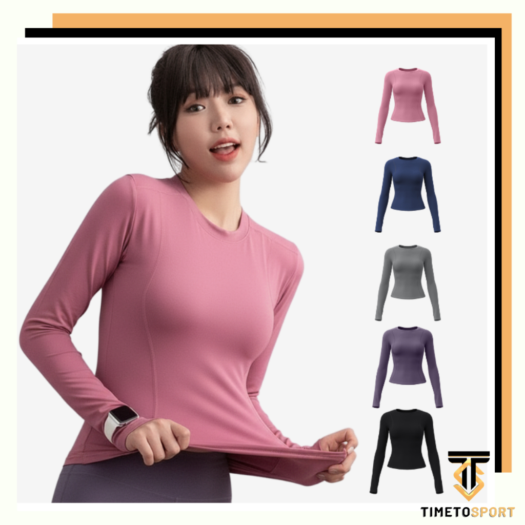 TIMETOSPORT Kaos T-shirt Baju Wanita Lengan Panjang Olahraga Yoga Gym Fitness Aerobik Zumba 1249