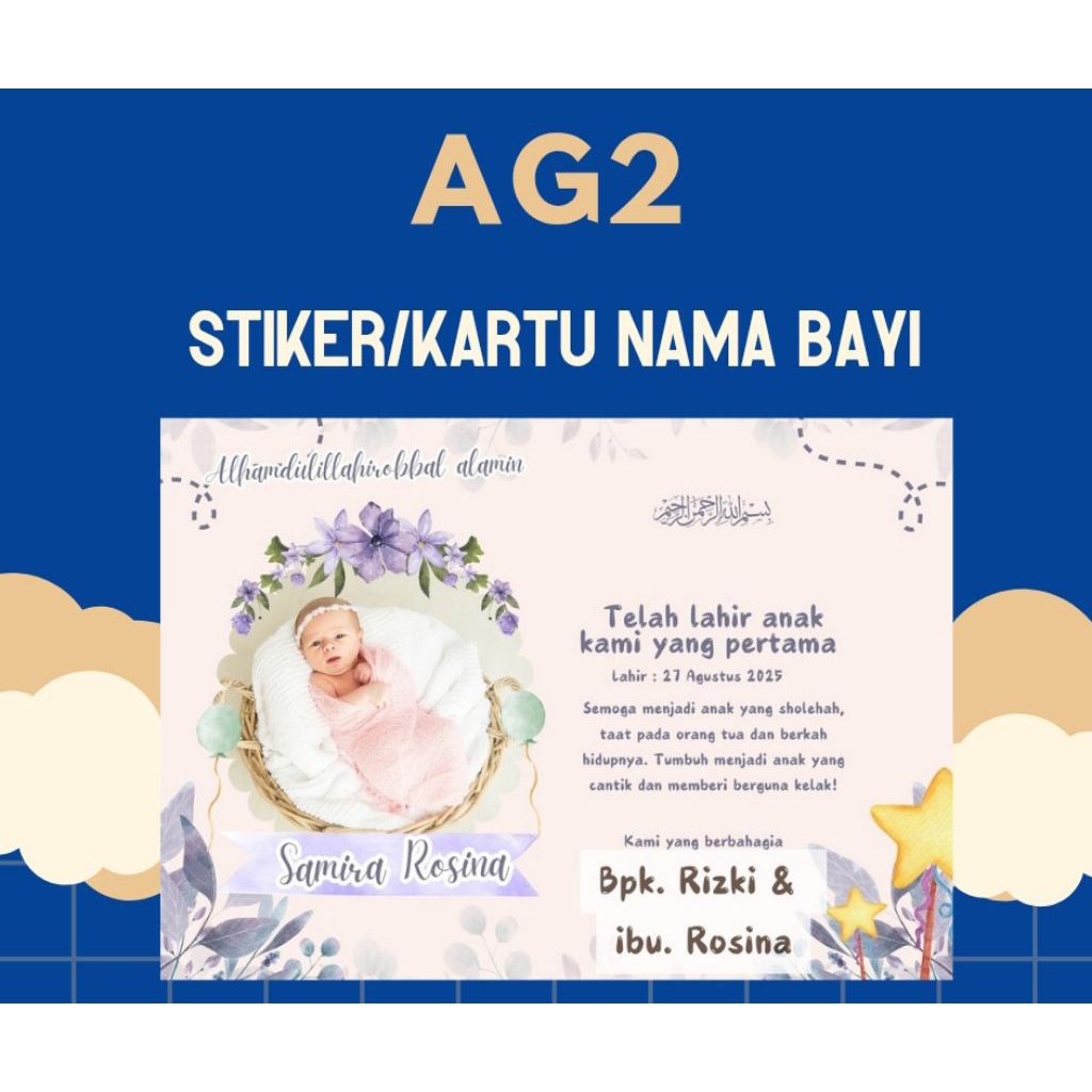 Stiker & karu aqiqah custom/custom tasyakuran aqiqah/kartu nama bayi