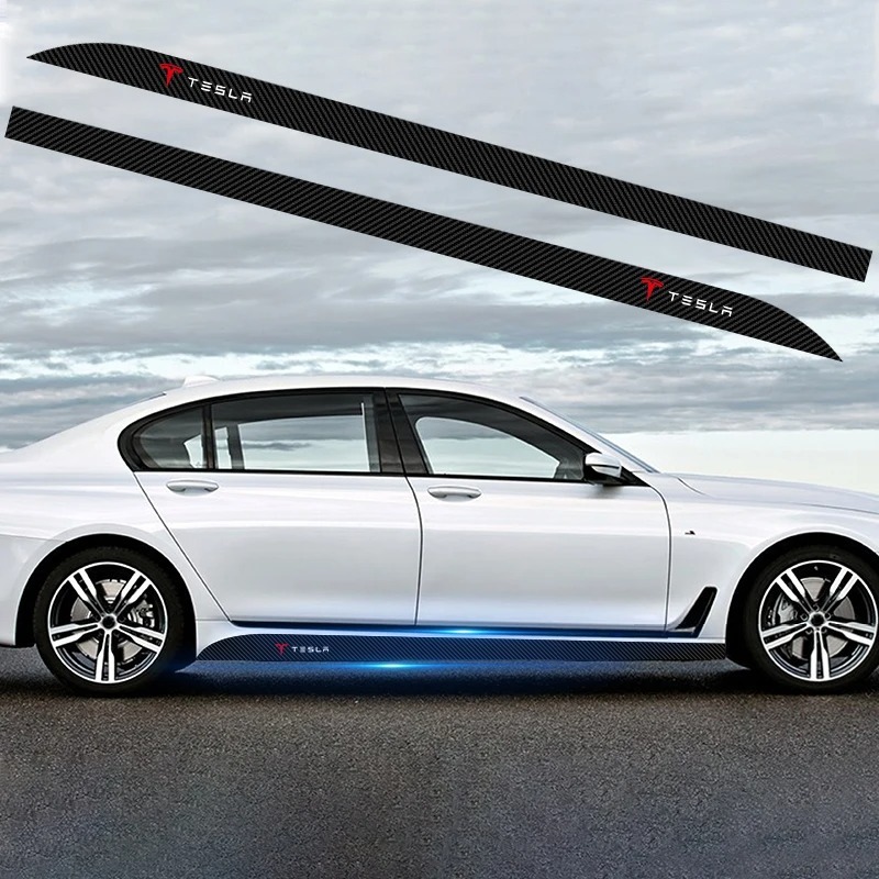 Stiker Mobil Pintu Samping Sill Stripe Karbon Stiker Styling Stiker Untuk Tesla Model 3 Model XS 201