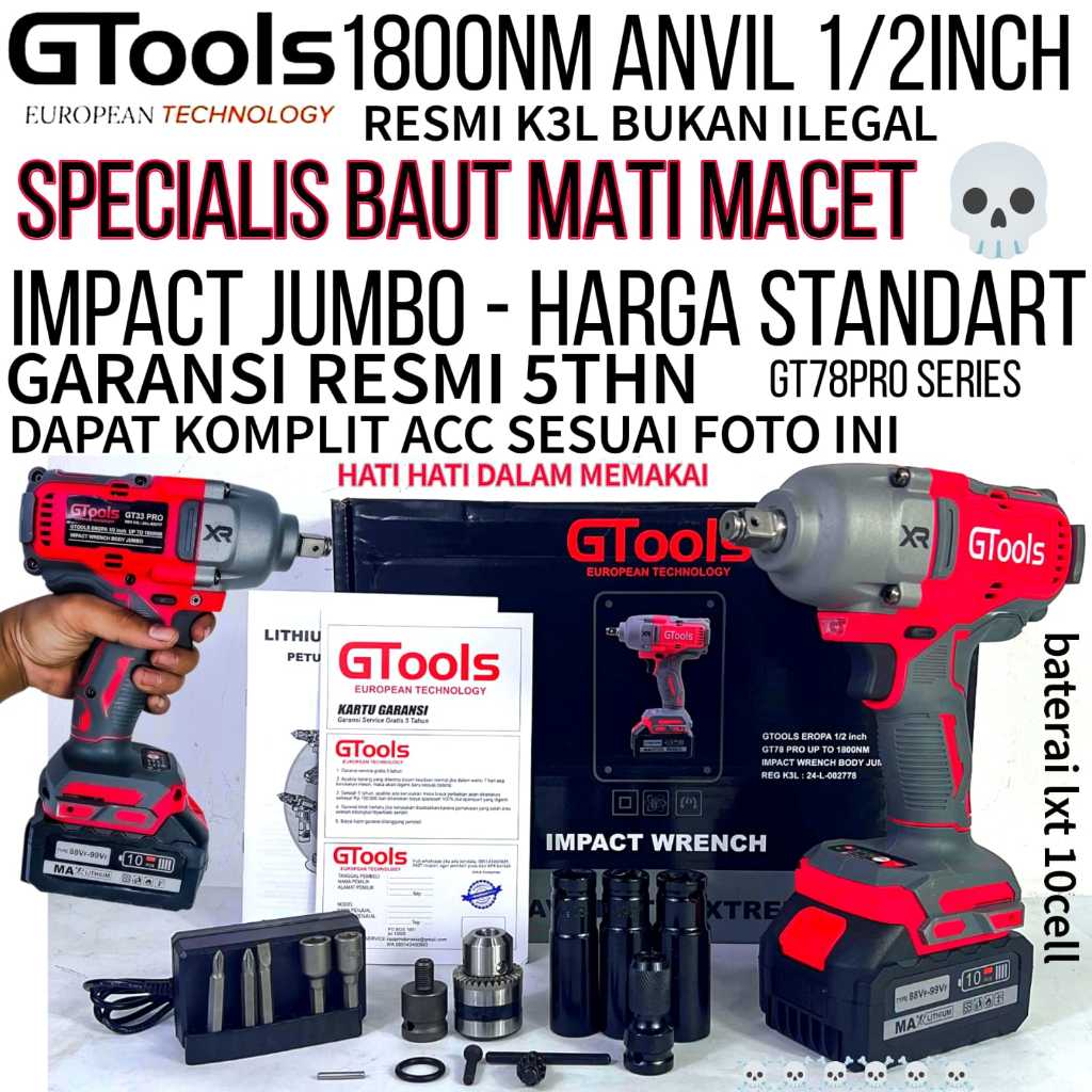 BOR IMPACT WRENCH BATERAI APR GT78PRO 1800NM  POWERTOOLS OFFICIAL BOR CORDLESS IMPACT WRENCH