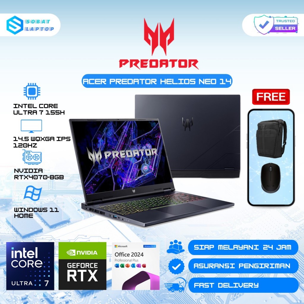 Laptop Acer Predator Helios Neo 14 Ultra 7 155H RTX4070-8GB 16GB DDR5 1TB WQXGA IPS 120HZ RGB WIN11H