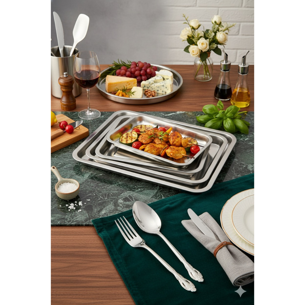 6 Pcs Nampan Persegi Petak Stainless Murah Talam