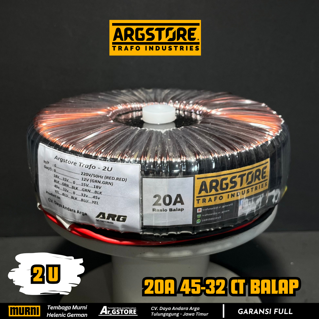Trafo toroid donat 20A 45V CT (murni) Spesifikasi Balap
