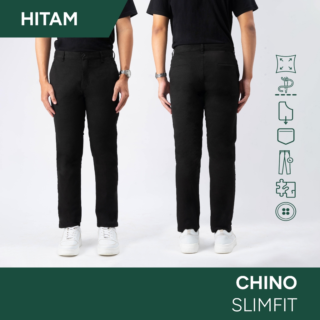 DZARGO - Celana Chino Panjang Pria Premium Slimfit (Chinos, Cinos) Hitam