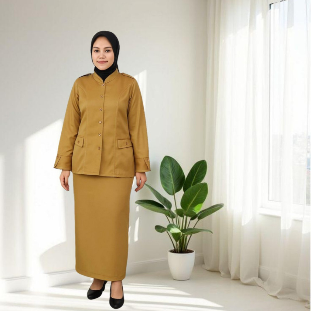 Arin Baju PDH Khaki Sedang Wanita/Seragam pemda wanita/Stelan khaki PNS