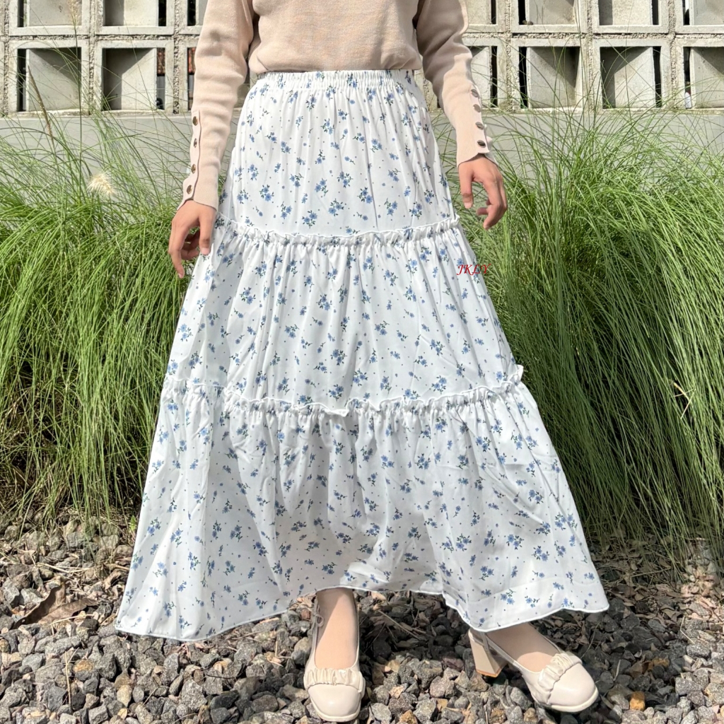 Rok Susun Rempel Korean Style Panjang Motif Bunga/ Rok Susun Rempel Wanita Korean Style/ Rok Susun P
