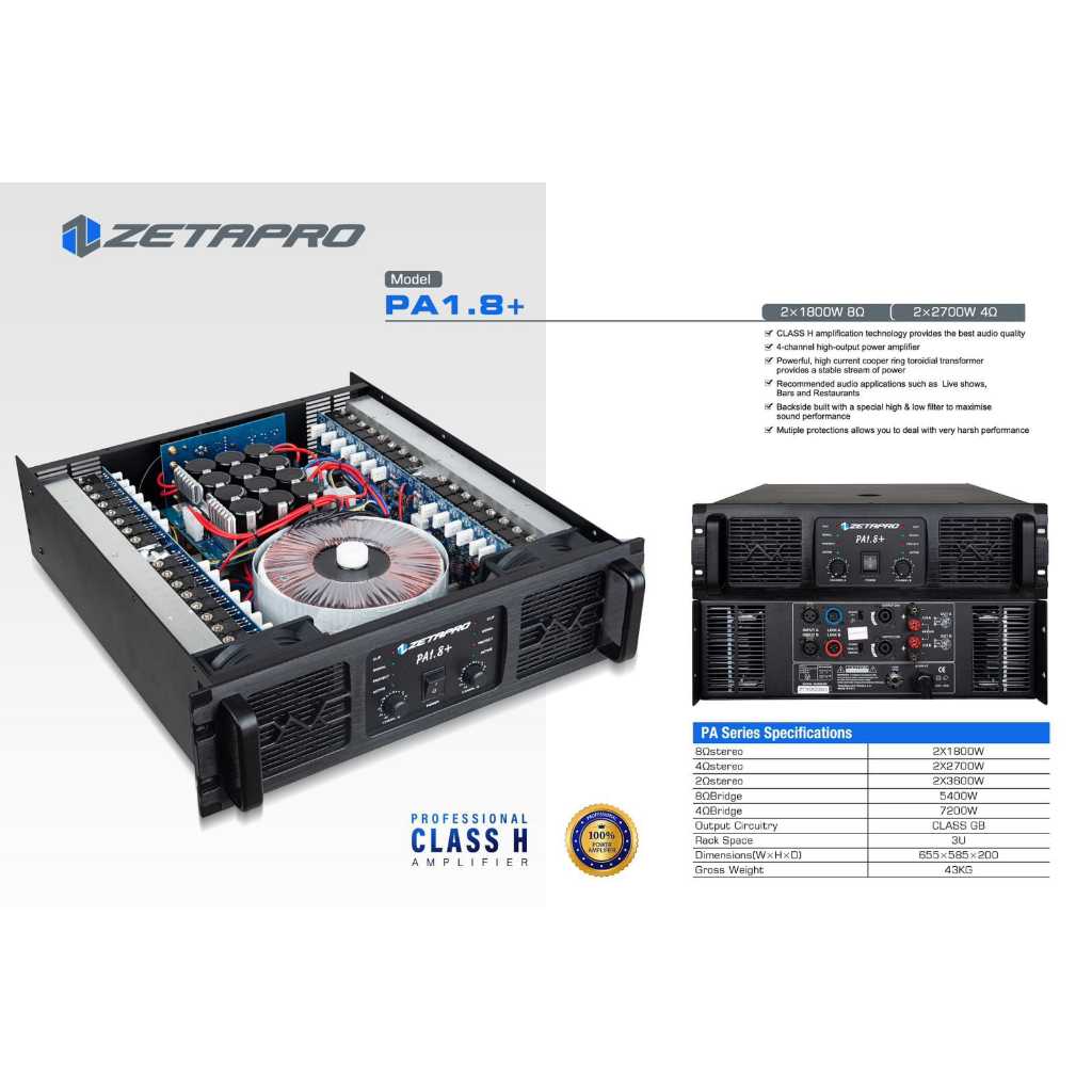 Power Amplifier 2 Channel ZETAPRO PA 1.8+ | PA 1.8 + | PA 1 8 Plus Original
