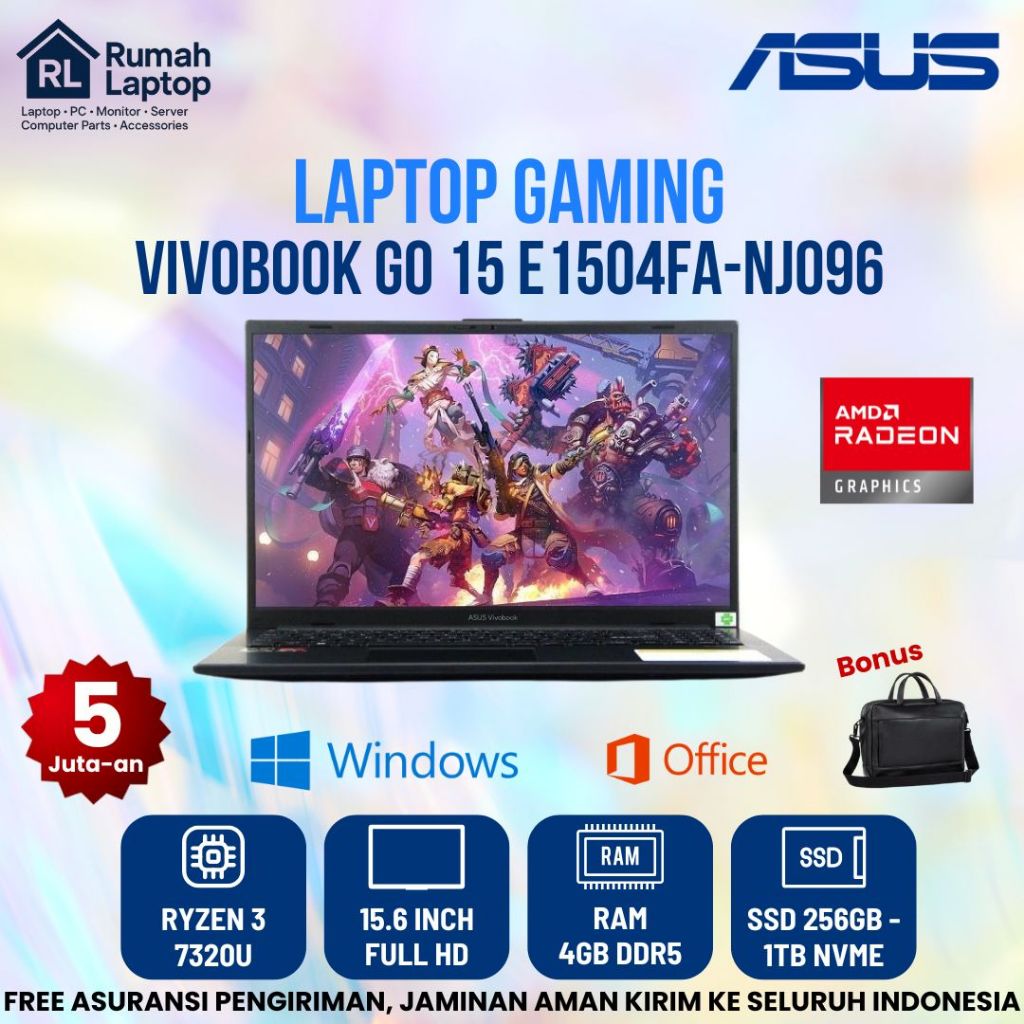 Laptop Baru Asus VivoBook Go 15 E1504FA-NJ096 Ryzen 3 Ram 4Gb Ddr5 Ssd 1Tb 15.6"" Full Hd Black