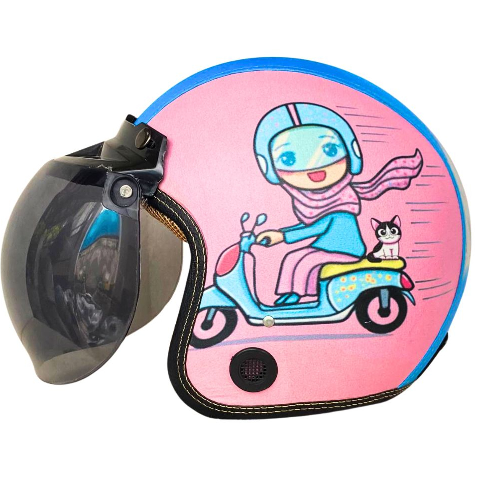 Helm Bogo FLat Motif Dewasa Retro Helm Murah Helm pria helem wanita helm klasik - Wanita