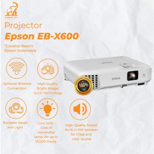 Proyektor Epson EB X600 3600 Lumens HDMI 3LCD TKDN - Support HDMI VGA untuk Kantor dan Sekolah