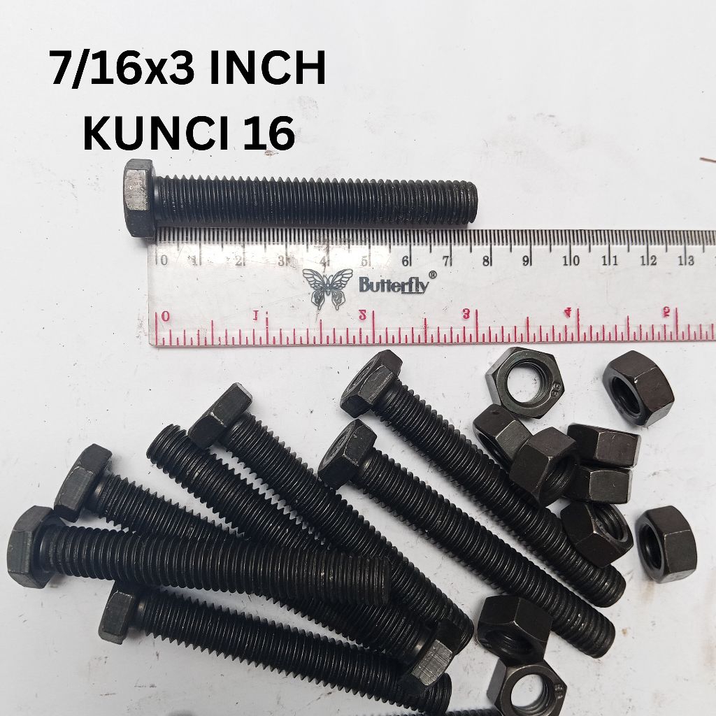 BAUT MUR HITAM NC 7/16X3"KUNCI 16