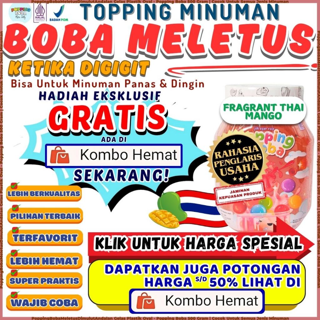 PoppingBobaMeletusDimulutAndalan Gelas Plastik Oval - Popping Boba 500 Gram | Cocok Untuk Semua Jeni