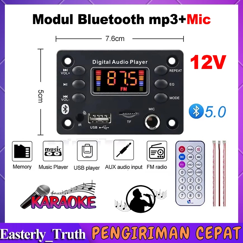 (Stok Siap)Vire 12V Papan Audio dekoder Karaoke MP3 Bluetooth kit modul USB Radio FM