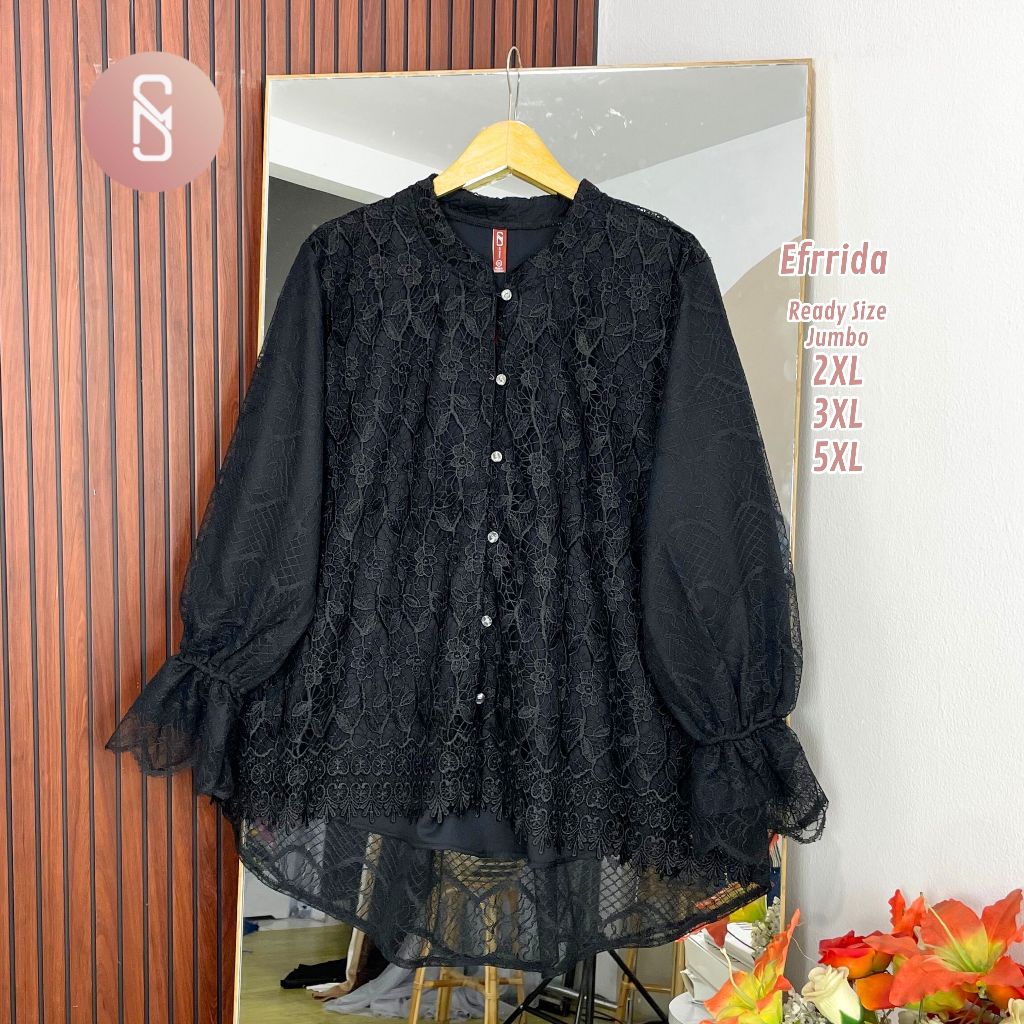 Myshawl Efrida Atasan Jumbo Brukat Model Bunga Tille Big Size Kasual Kondangan Wisuda Kekinian Kanci