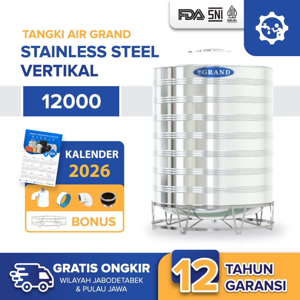 Tangki Tandon Toren Air Stainless Steel Grand TSV 12000 Garansi 12 Tahun Free Ongkir