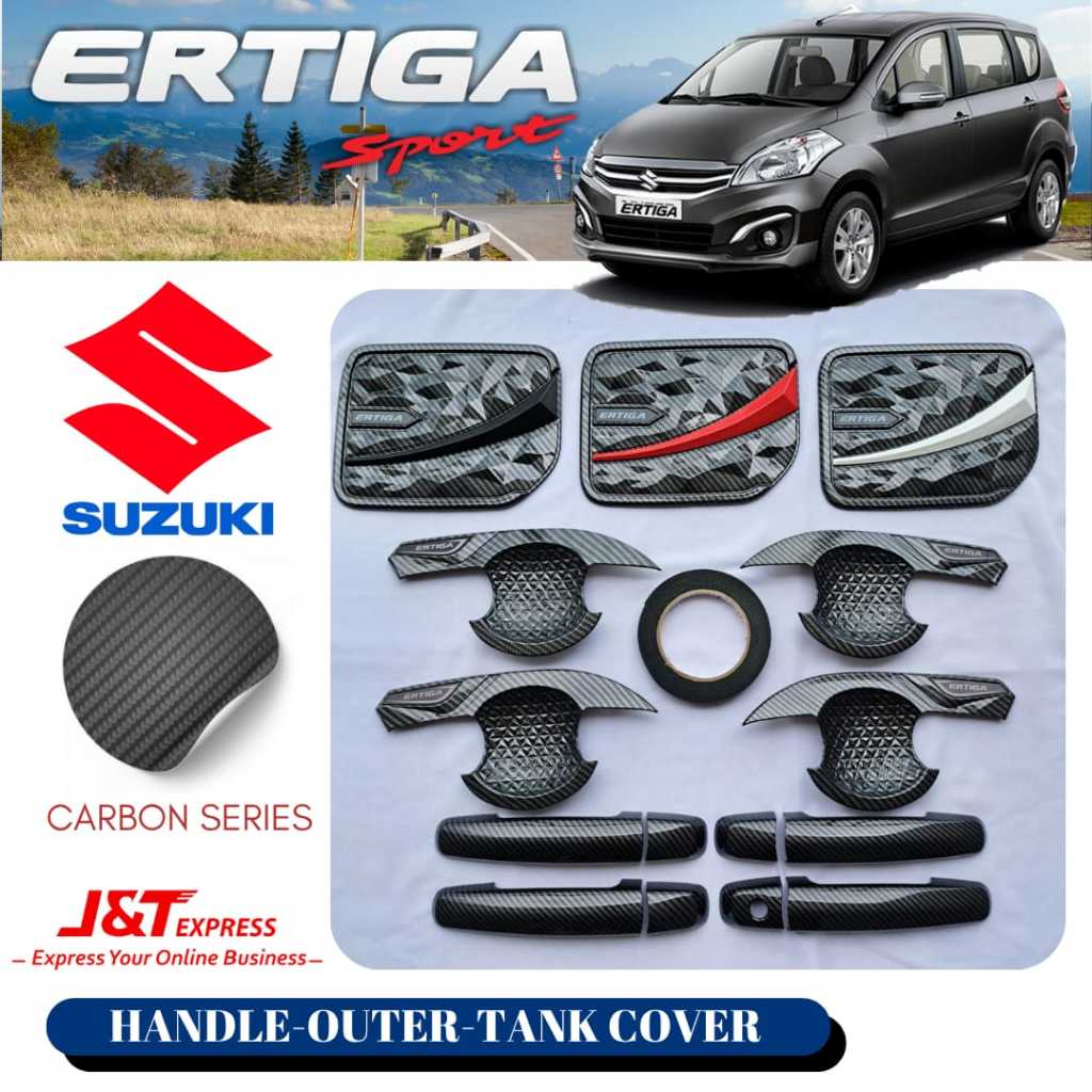 Cover Handle Outer Pintu + Tank Cover Suzuki Ertiga 2012-2017 Carbon Glossy Aksesoris Mobil