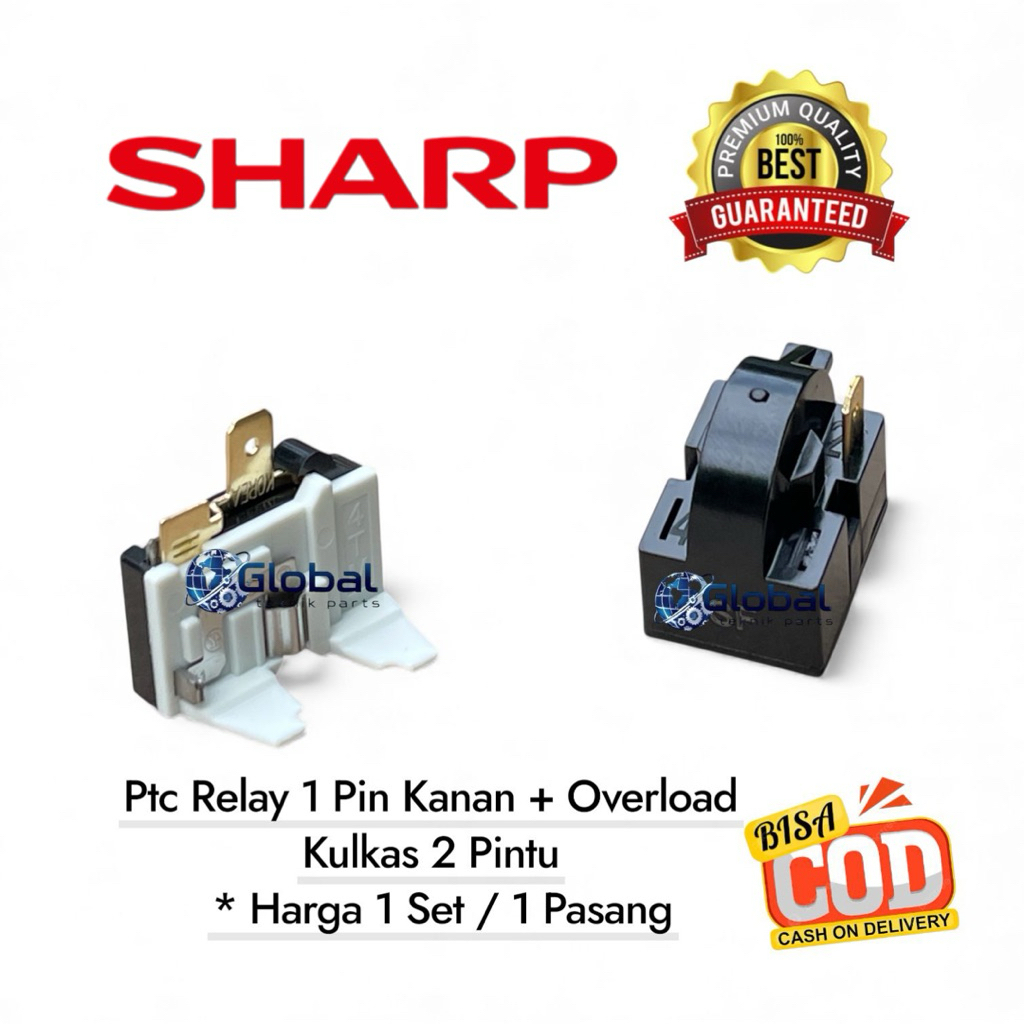 [1 Set ] Ptc Relay 1 Pin Kanan + Overload Kulkas 2 Pintu / Relay kulkas SHARP 2 Pintu