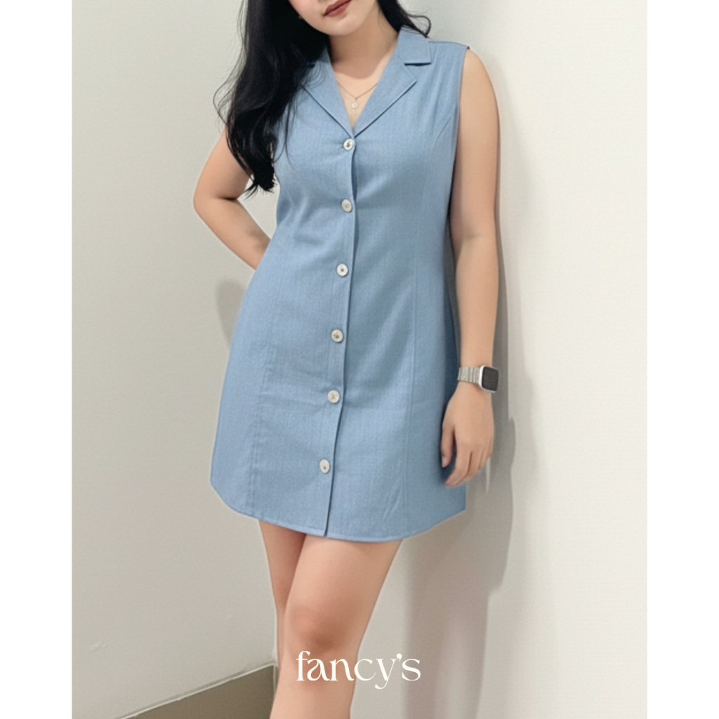 [Fancy's] - Reine Dress Denim / Dress Elegan Wanita