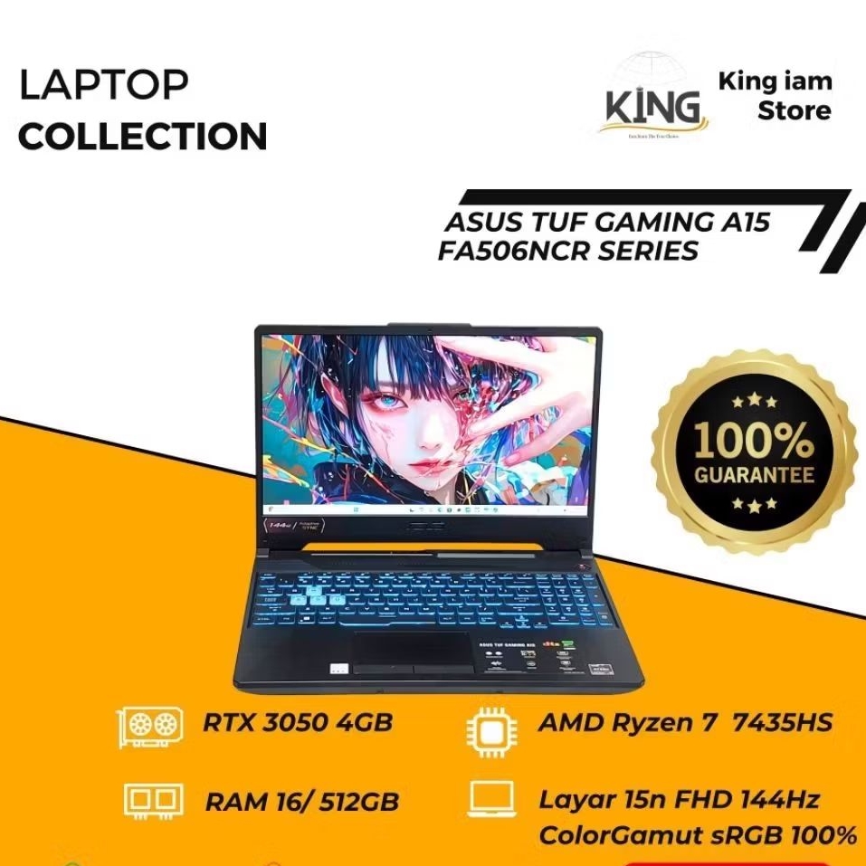 ASUS TUF GAMING A15 FA506NCR Ryzen 7 RTX 3050 RAM 16GB SSD 512GB | Laptop Gaming Kuat Second Mulus