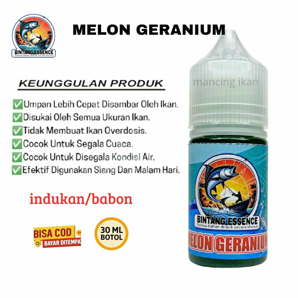 Essen Mancing Babon Ikan Mas Melon Geranium Bintang Essence 30ml Umpan Pancing Kolam Besar