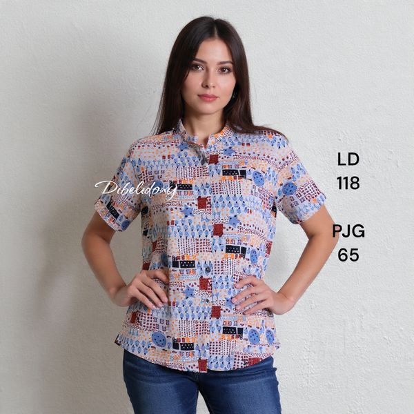 Kemeja pendek wanita rayon corak