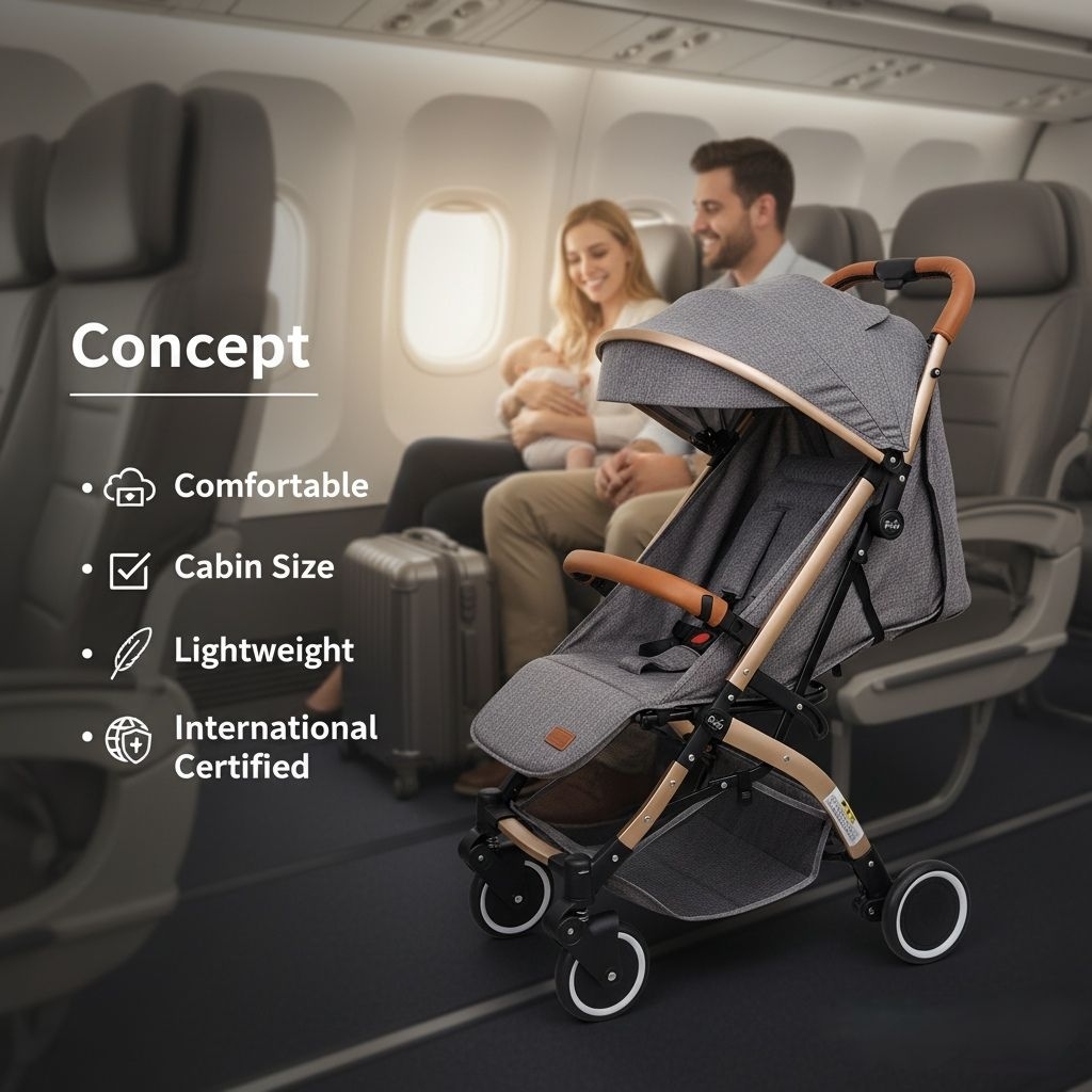 Kereta dorong BEIMENS kereta dorong stroller lipat koper kabin size untuk travelling abu QZ1