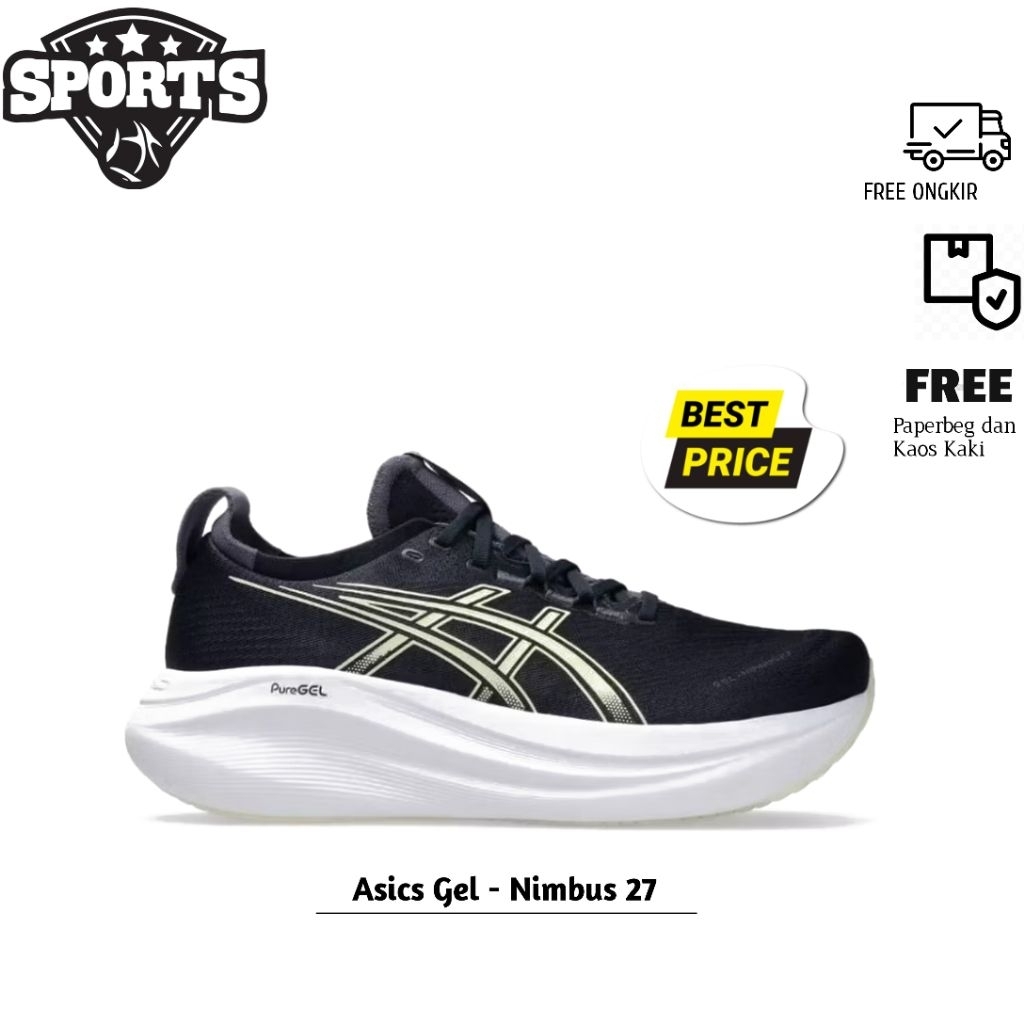 Sepatu Lari Pria Asics Gel - Nimbus 27 Black Lake Grey Original