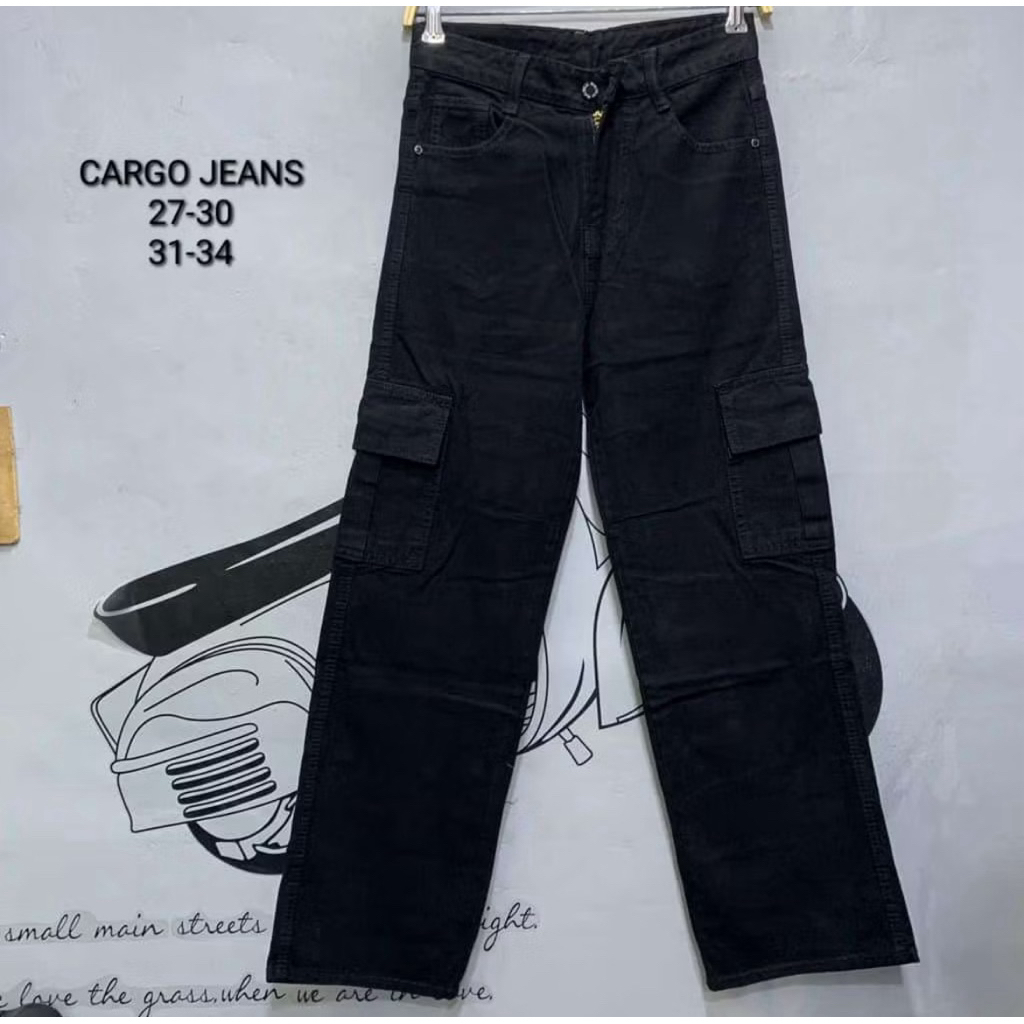 CARGO JEANS WANITA M2000 HITAM PEKAT NON MELAR PREMIUM QUALITY