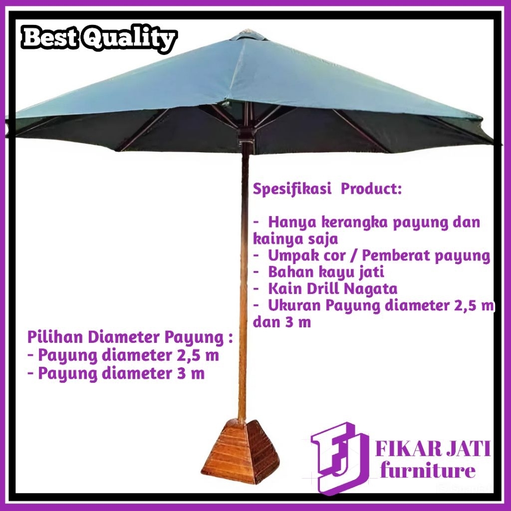 Tenda payung cafe taman pantai outdoor rangka kayu jati dengan pemberat cor