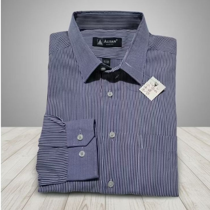 Kemeja Pria Alisan Slim Fit Size L – Lengan Panjang Garis Biru