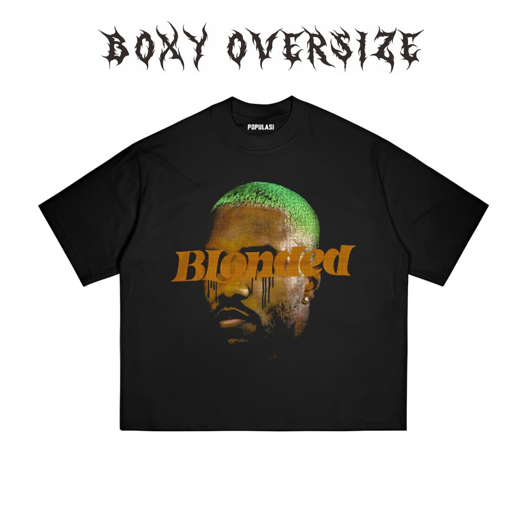 Populasi - Tshirt Boxy Oversize Blonded Face Kaos Hitam Pria Wanita
