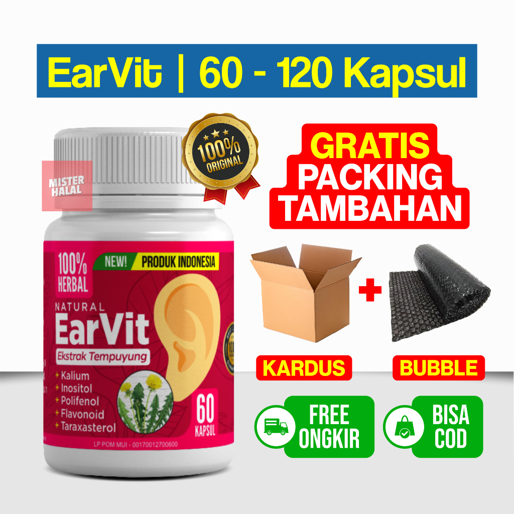 EARVIT Herbal Gangguan Telinga, Obat Tinnitus, Telinga Berdenging, Berdengung, Mendengung Pada Telin