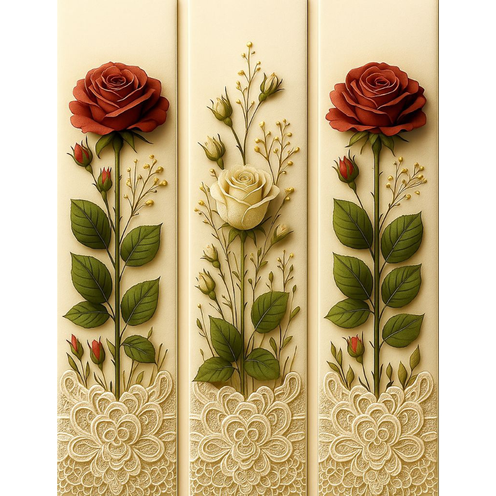 hiasan dinding estetik 3D pajangan dinding gambar bunga mawar motif Renda