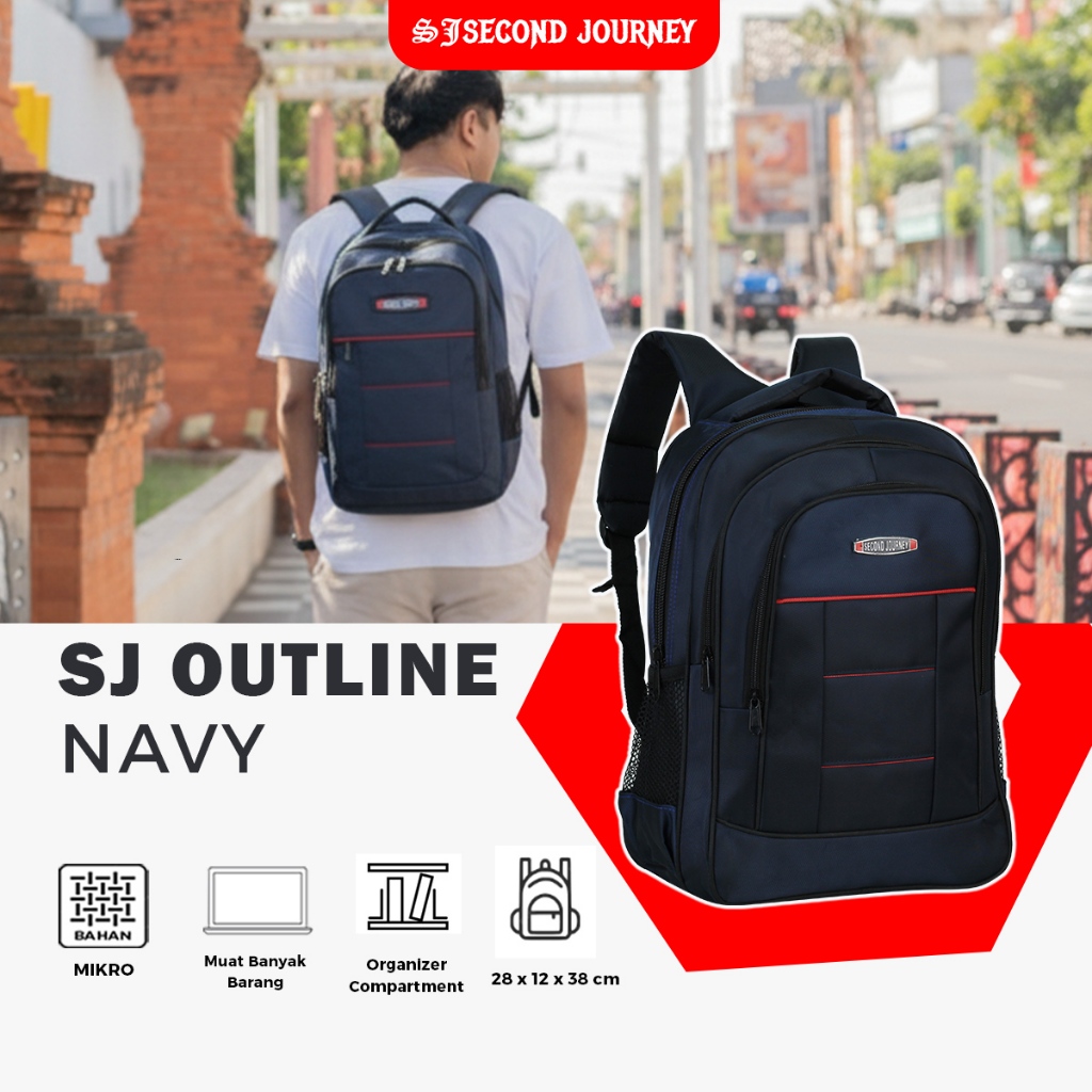 SECOND JOURNEY Backpack Anak Cowok Cewek Keren Ransel Outline Navy Ransel Sekolah SD Kelas 1 2 3 Mua