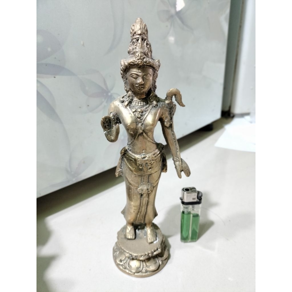 Patung kuno dewi dari kuningan sari tinggi 23cm