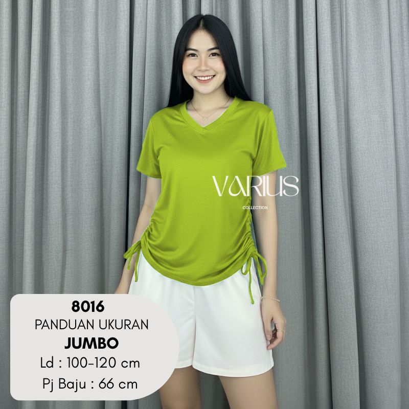Atasan Wanita Serut Samping Leher V Neck Jumbo Lengan Pendek Kaos Wanita V Neck Oversize Jumbo 8016